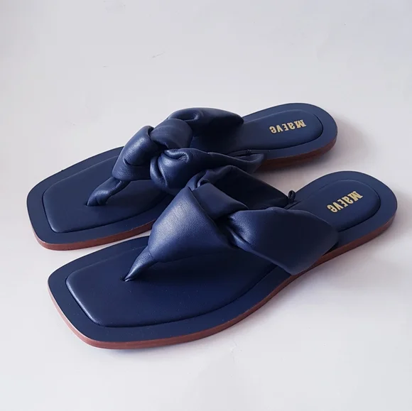 ANTHROPOLOGIE MAEVE Blue Leather Knotted Thong Sandals - Picture 4 of 11